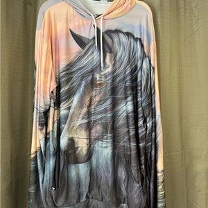 Horse Print Hooded Top - Sunset Pastel Palette